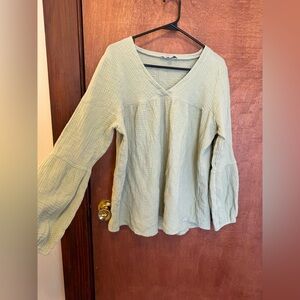 Chic Light Green V-Neck Blouse